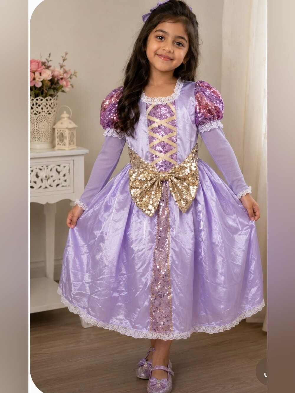 Purple rapunzel Costume With Bow For Girls Different Sizes Avalible